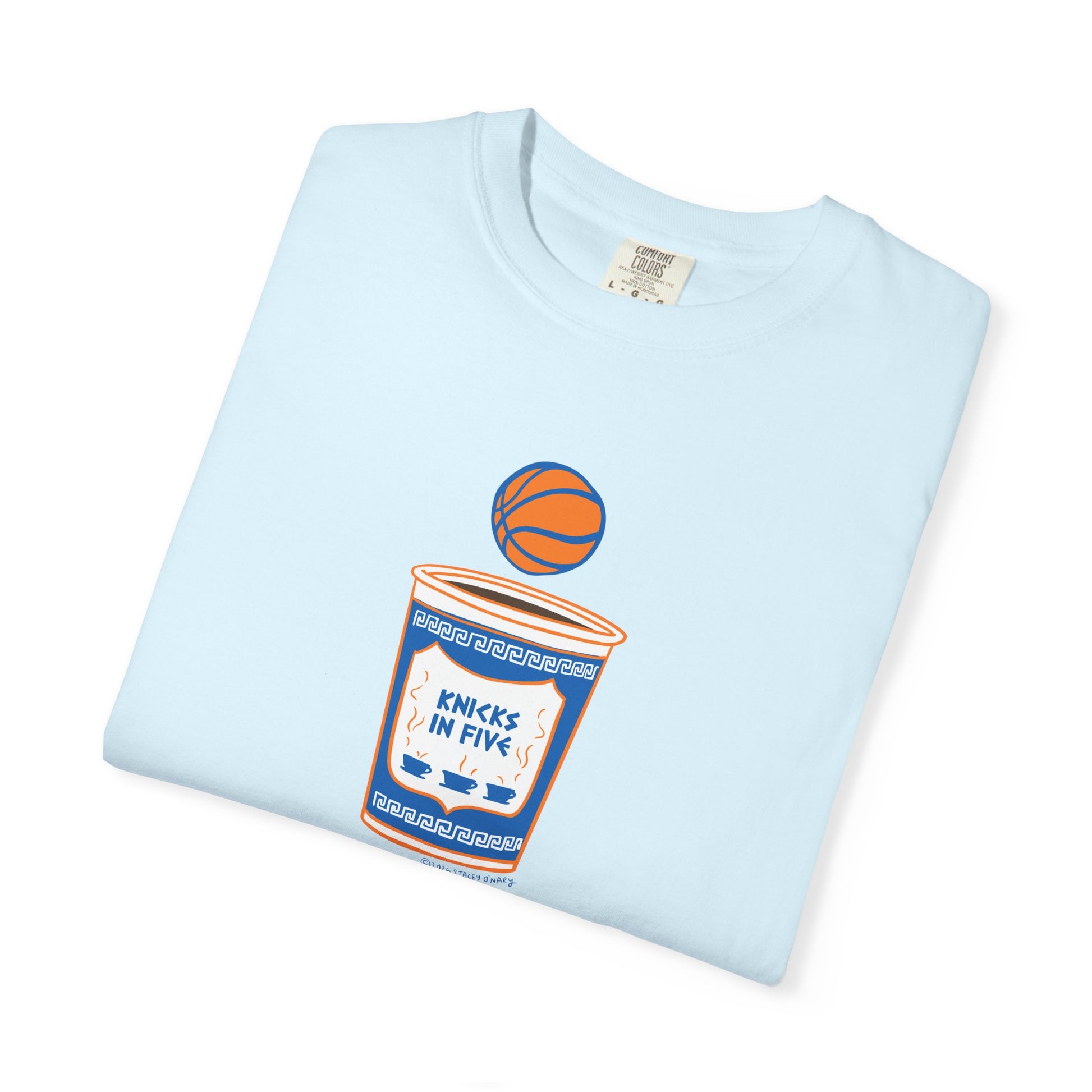 'Knicks in Five' Greek Coffee Cup Basketball Tee Cotton Colors