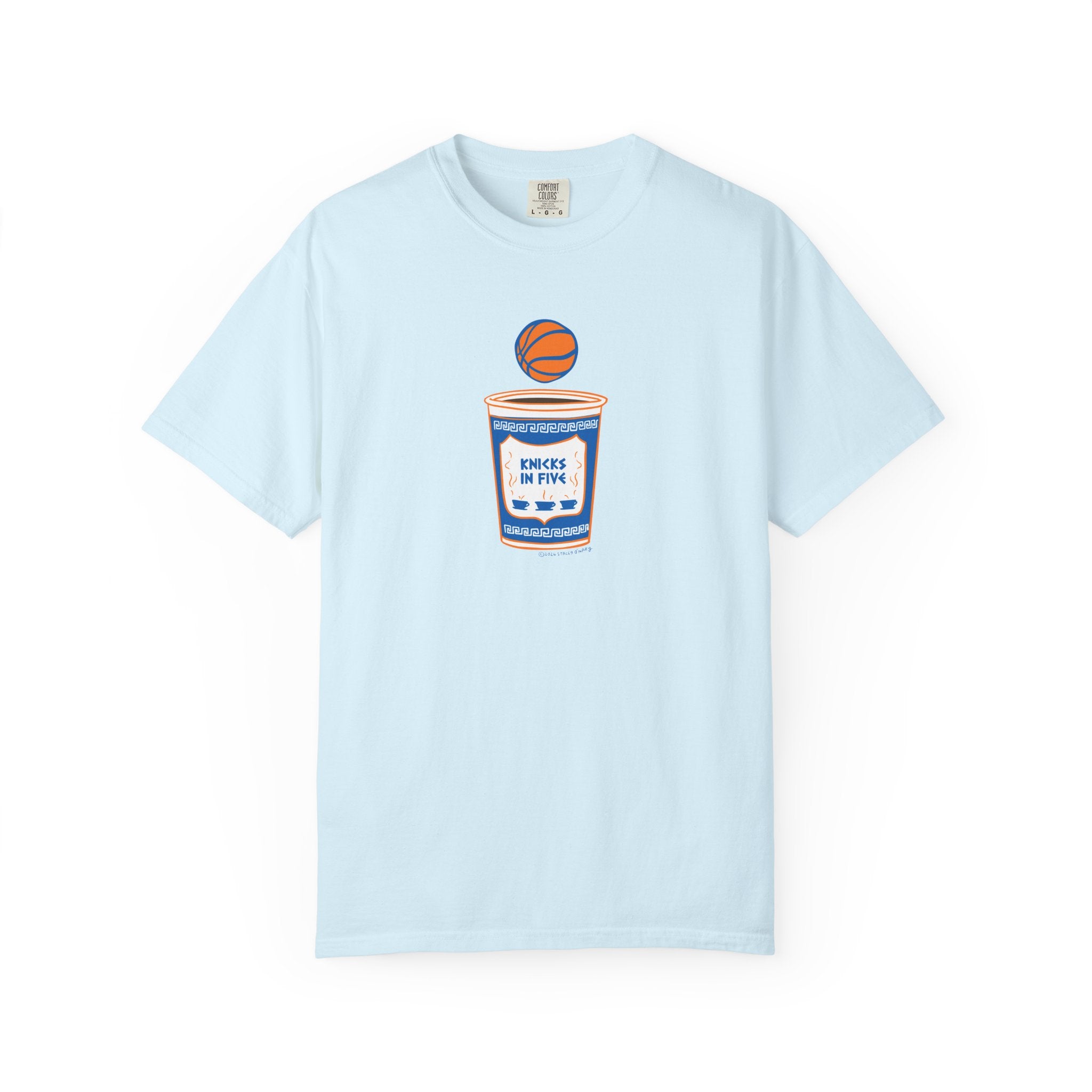 'Knicks in Five' Greek Coffee Cup Basketball Tee Cotton Colors
