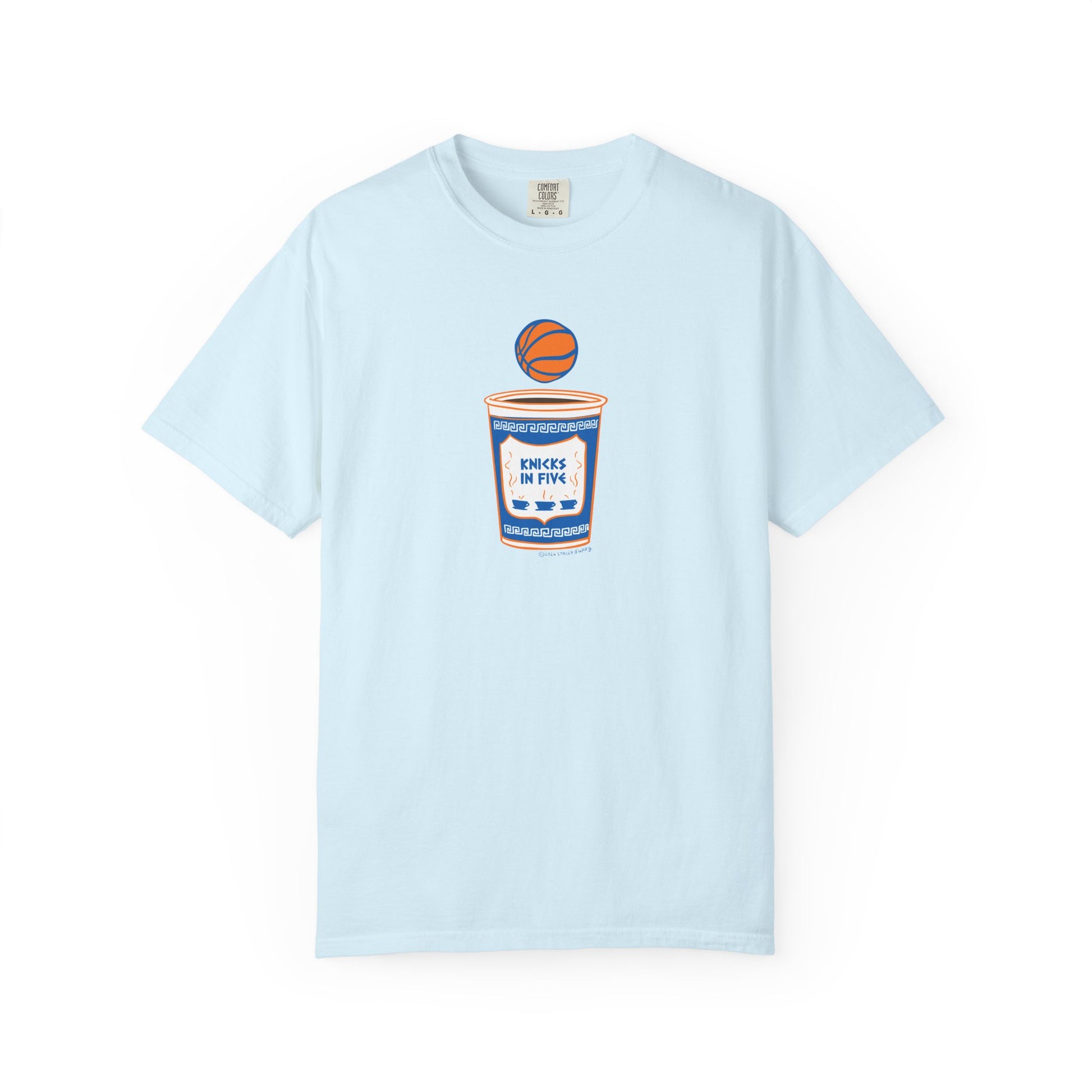 'Knicks in Five' Greek Coffee Cup Basketball Tee Cotton Colors