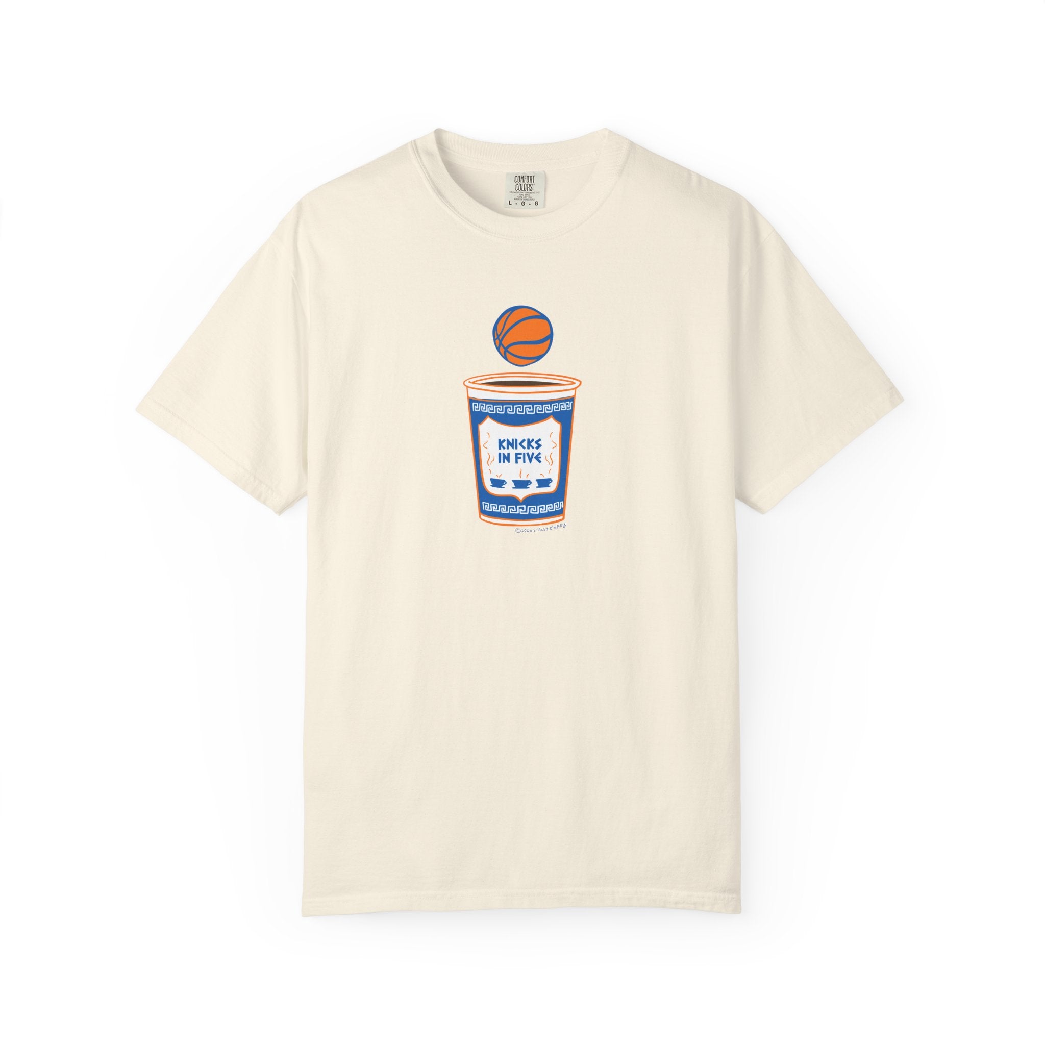 'Knicks in Five' Greek Coffee Cup Basketball Tee Cotton Colors