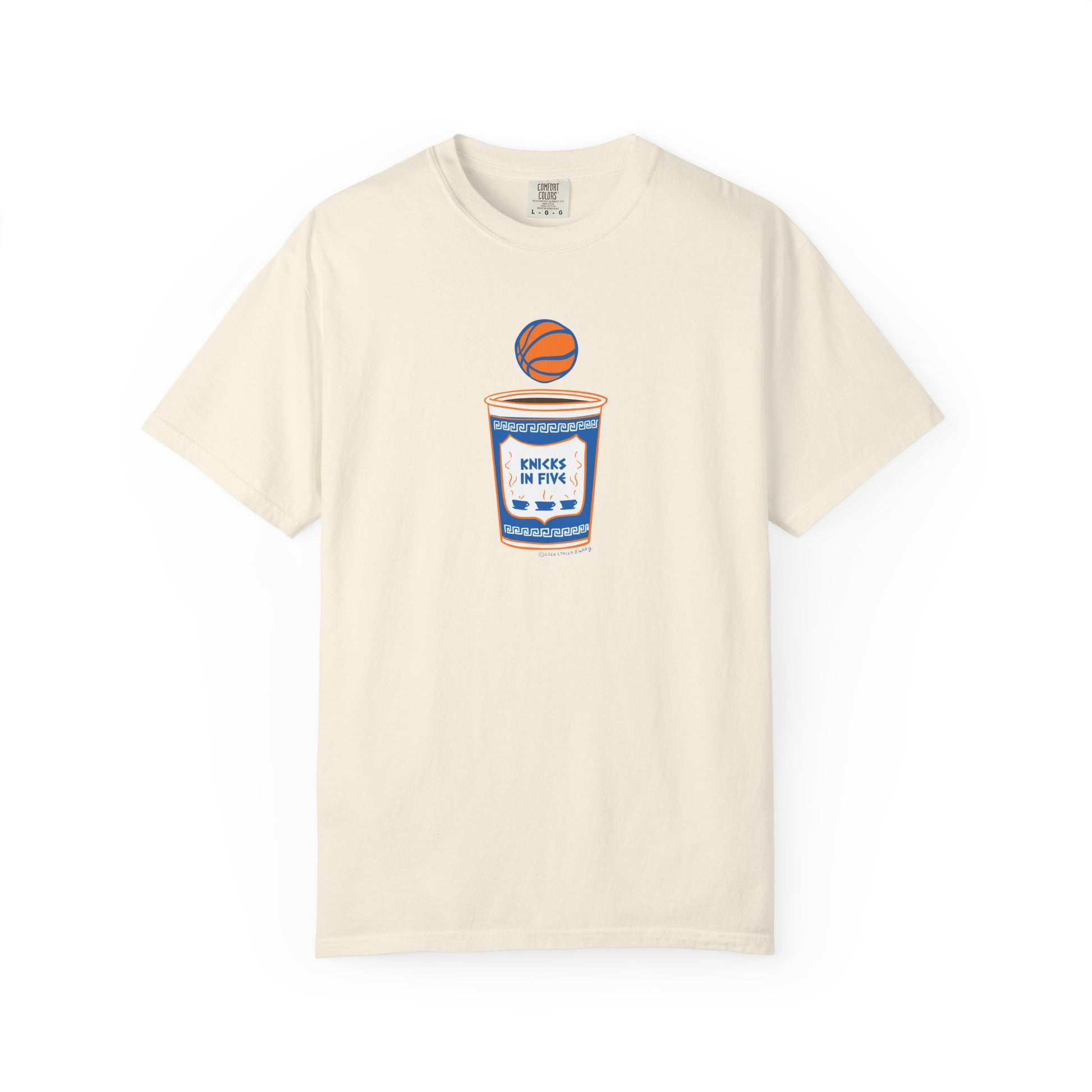 'Knicks in Five' Greek Coffee Cup Basketball Tee Cotton Colors