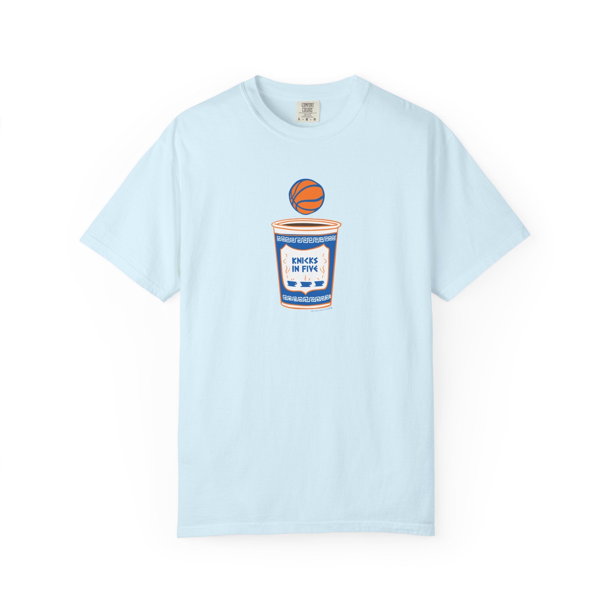 'Knicks in Five' Greek Coffee Cup Basketball Tee Cotton Colors