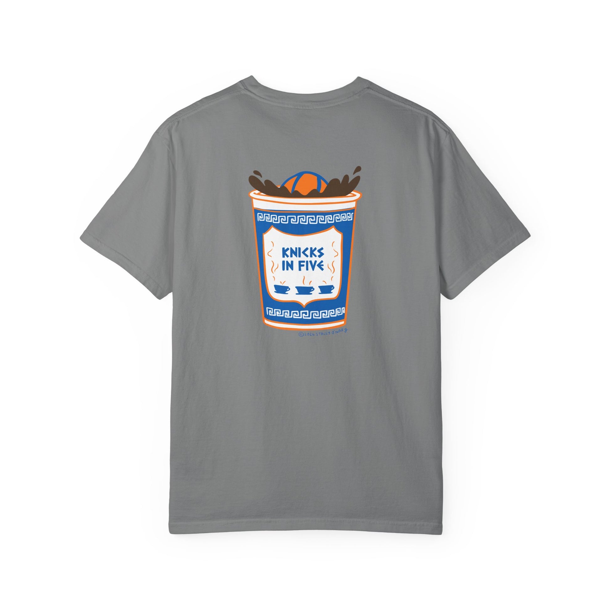 'Knicks in Five' Greek Coffee Cup Basketball Tee Cotton Colors