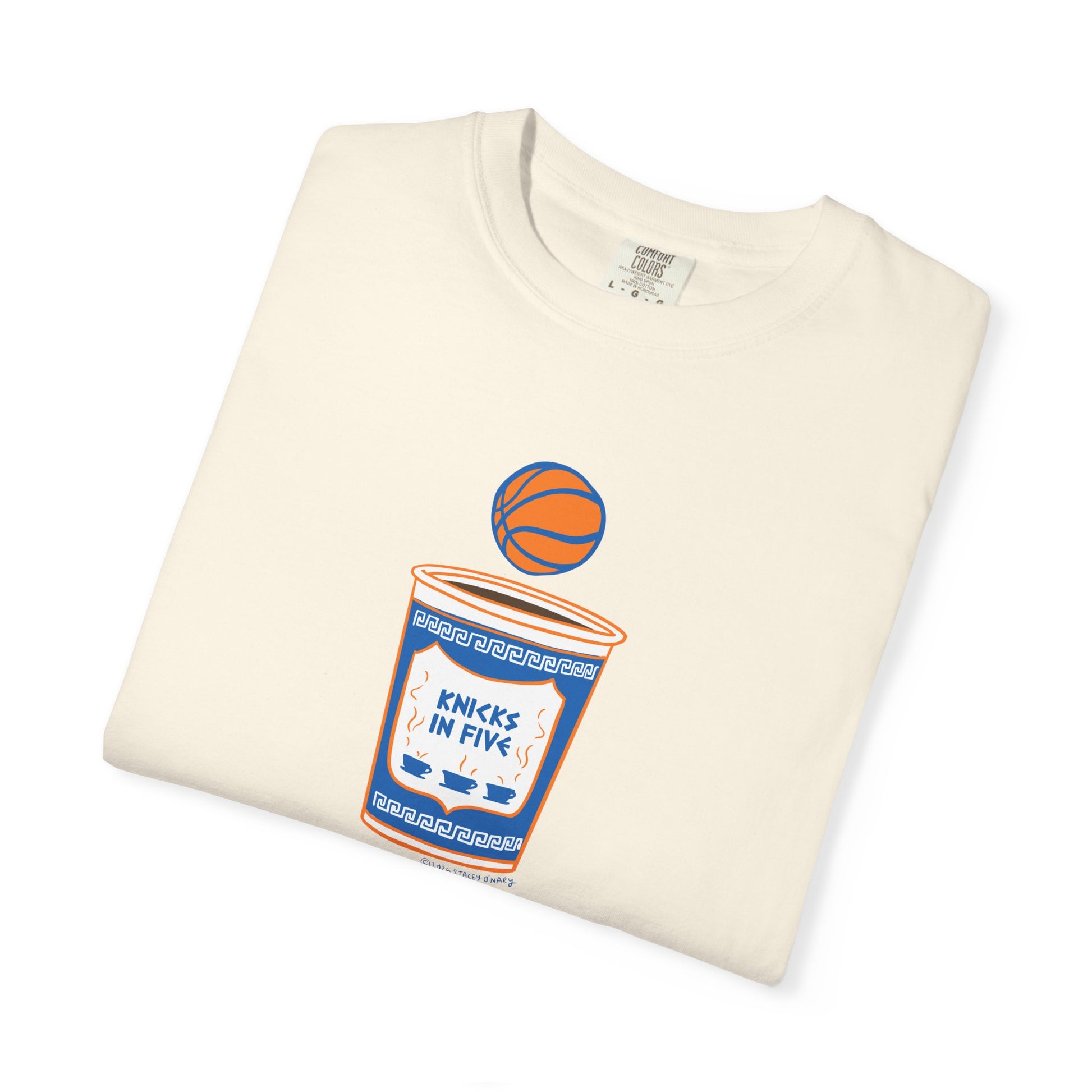 'Knicks in Five' Greek Coffee Cup Basketball Tee Cotton Colors