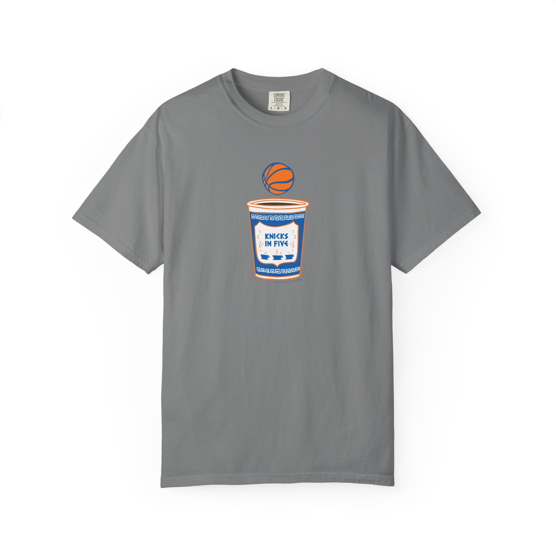 'Knicks in Five' Greek Coffee Cup Basketball Tee Cotton Colors