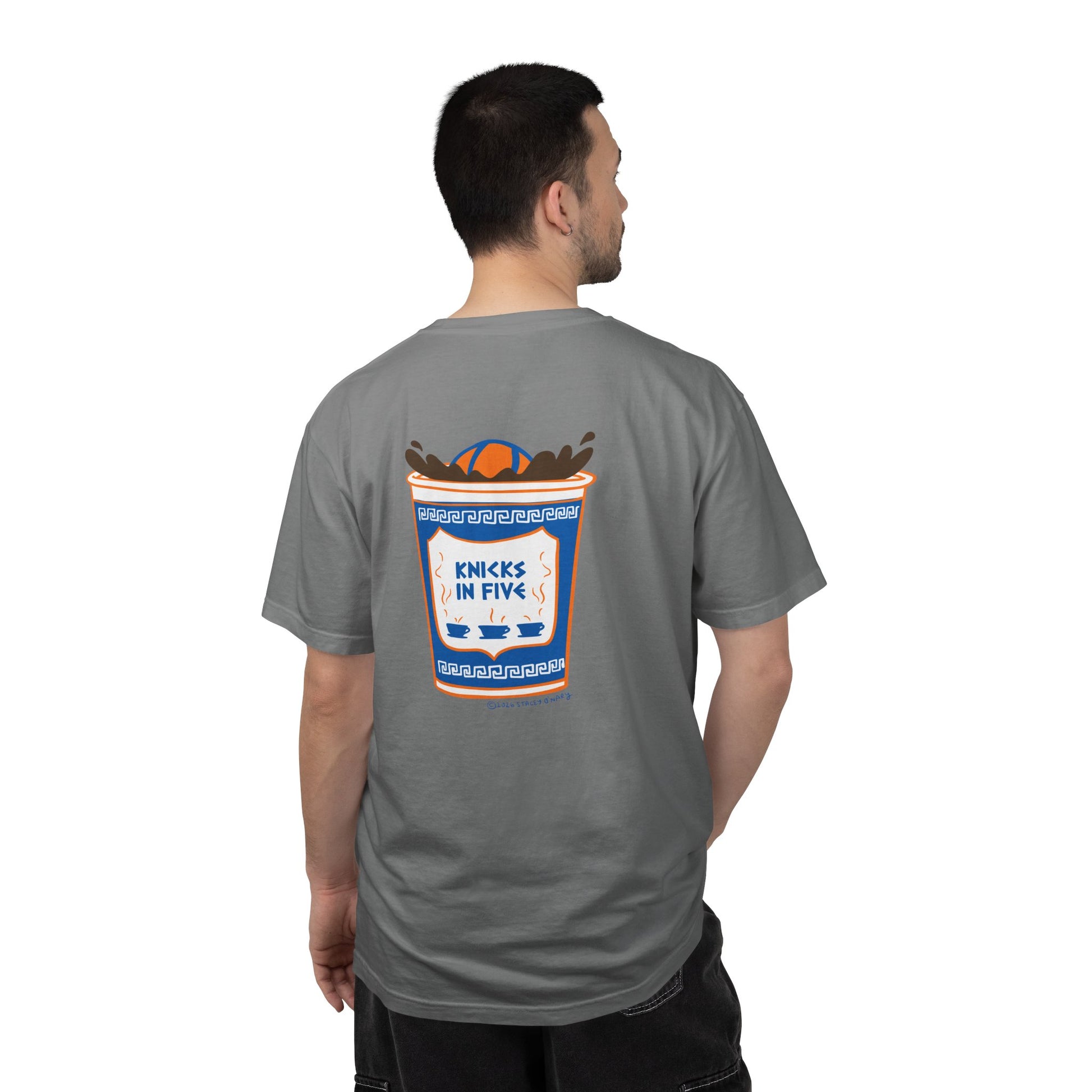'Knicks in Five' Greek Coffee Cup Basketball Tee Cotton Colors