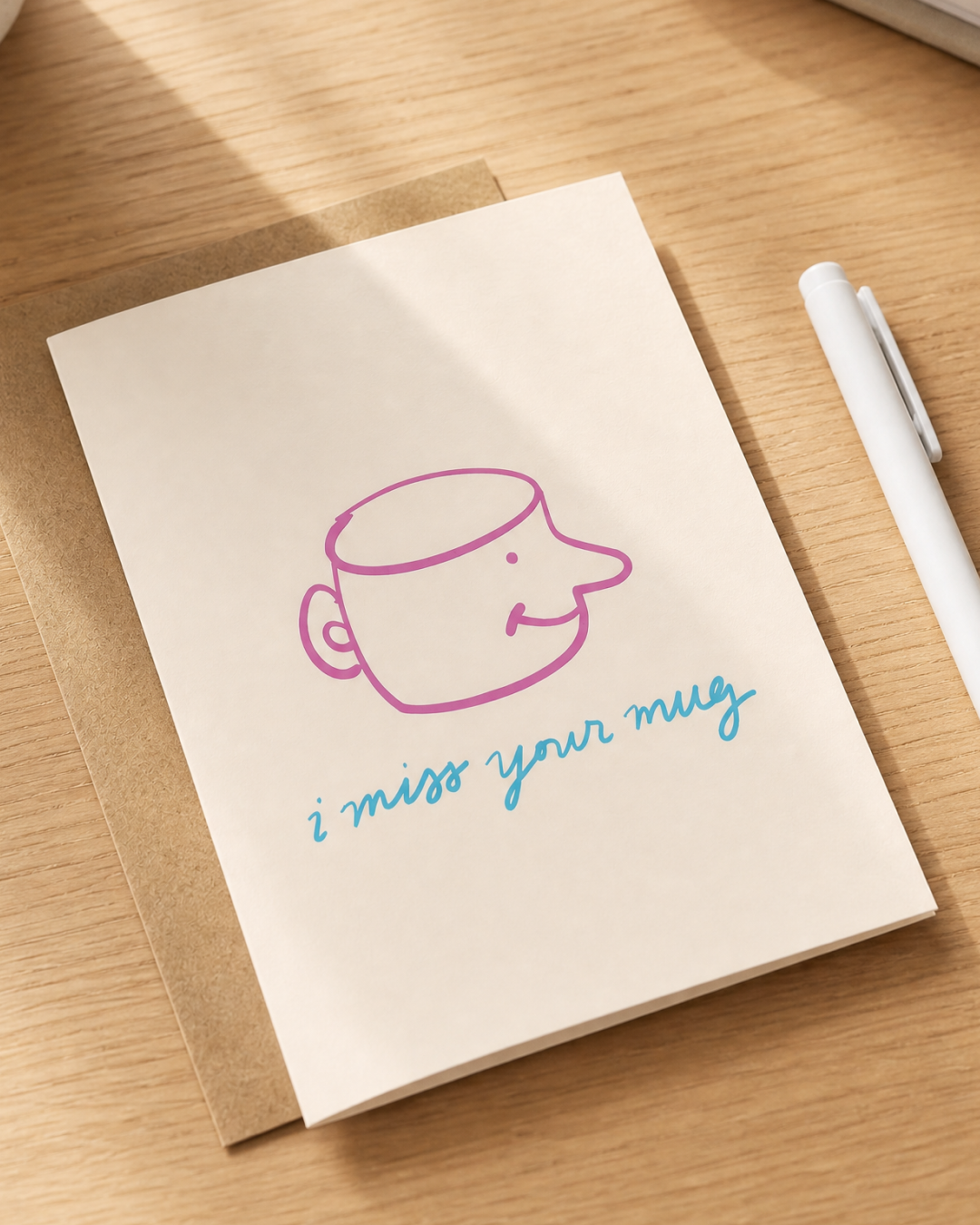 I Miss Your Mug Doodle Single Greeting Card | Hand Illustrated