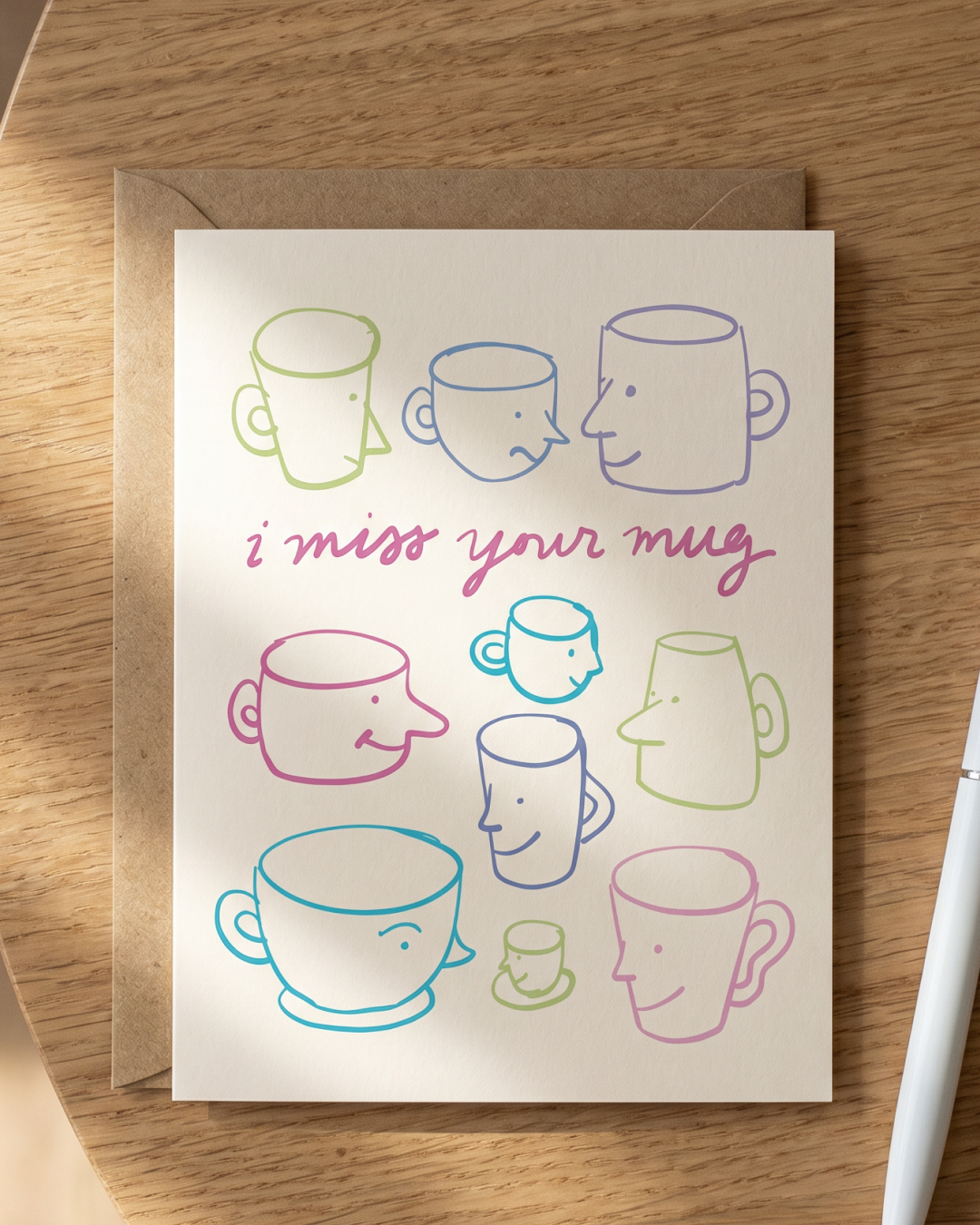 I Miss Your Mug Doodle Group Greeting Card | Hand Illustrated