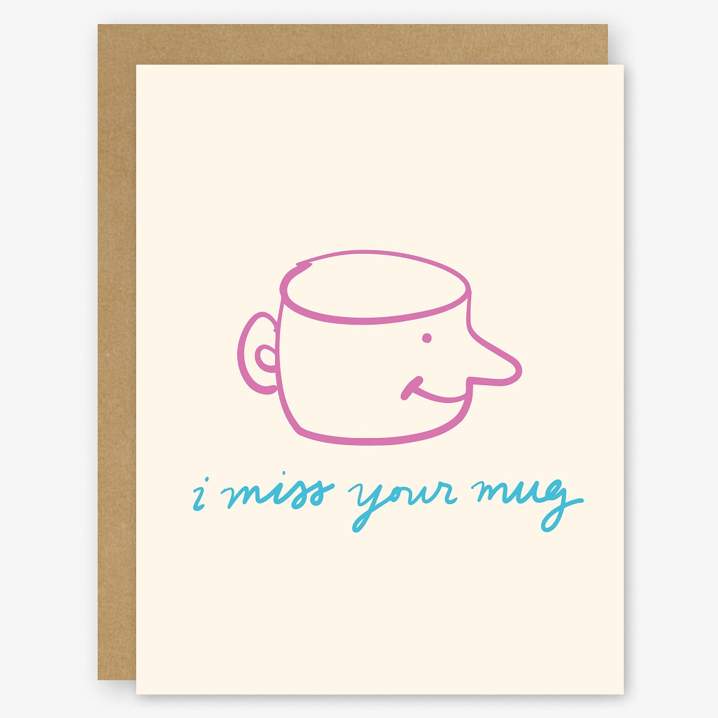 I Miss Your Mug Doodle Single Greeting Card | Hand Illustrated