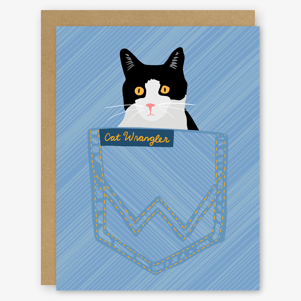 Cat Wrangler Denim Cat in Pocket Card