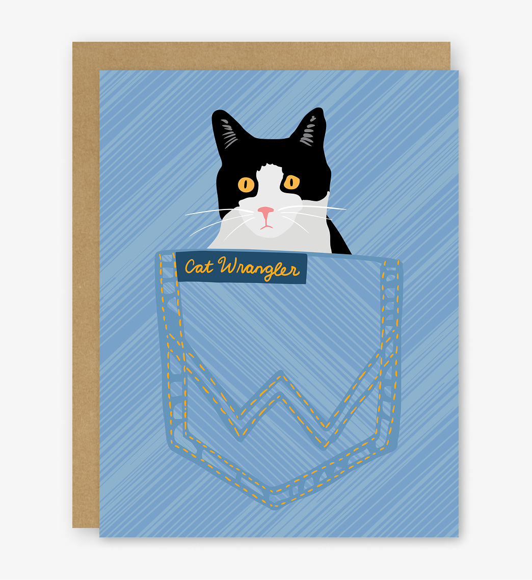 Cat Wrangler Denim Cat in Pocket Card