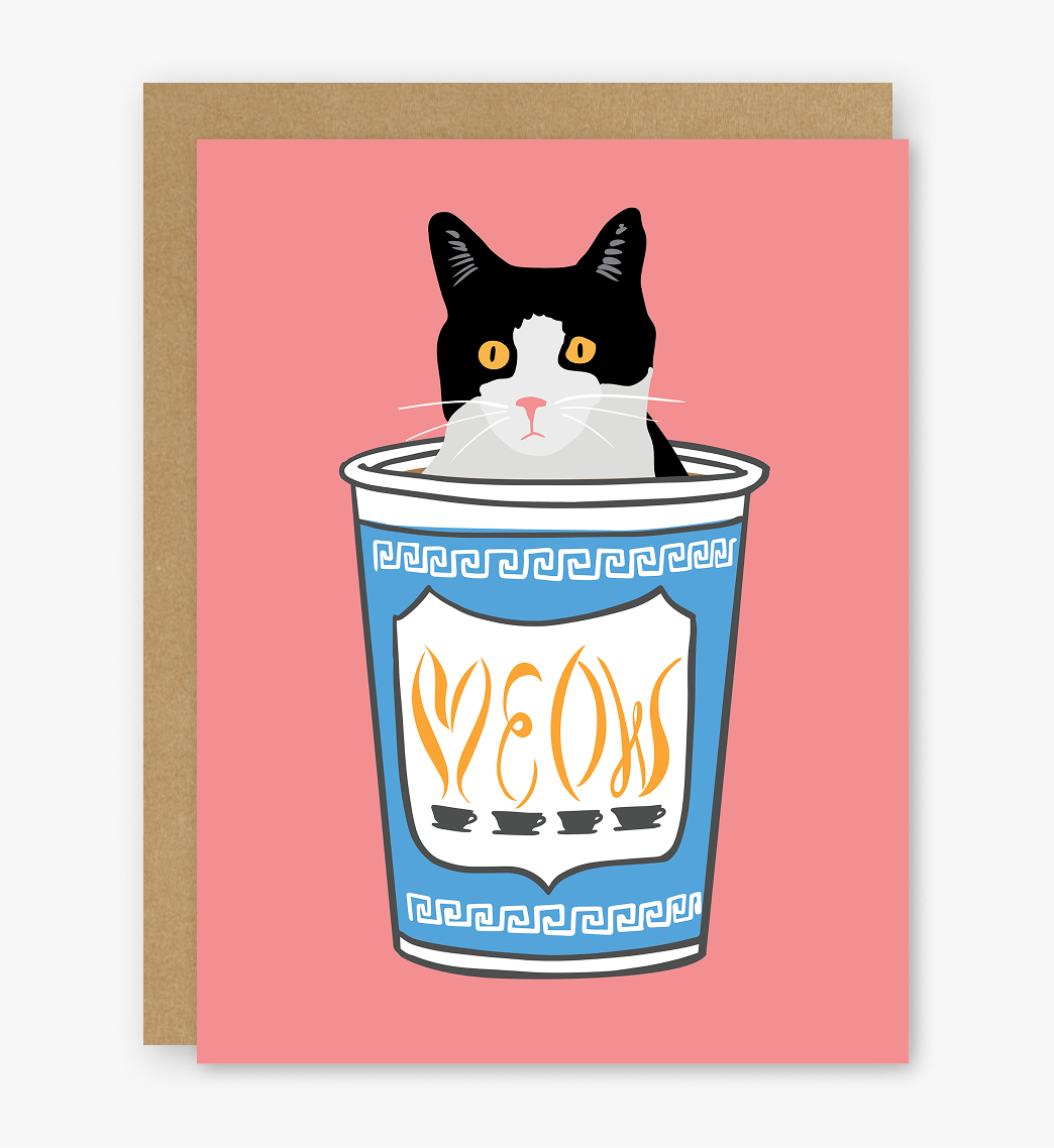 Meow Greek Coffee Cup with CATfeine Card