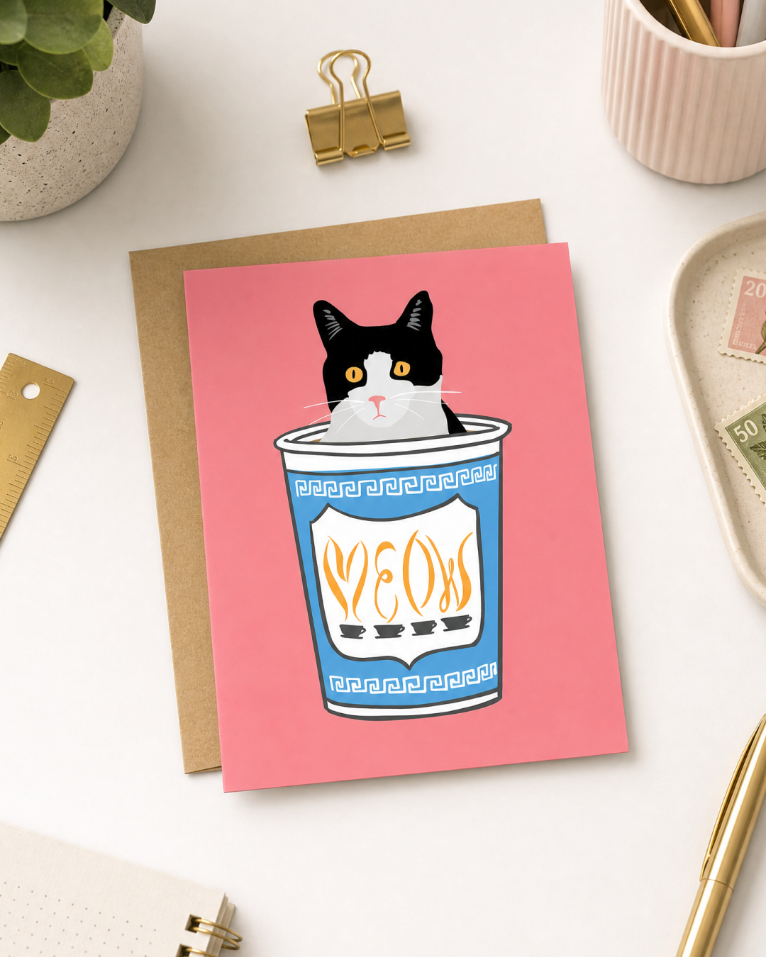 Meow Greek Coffee Cup with CATfeine Card