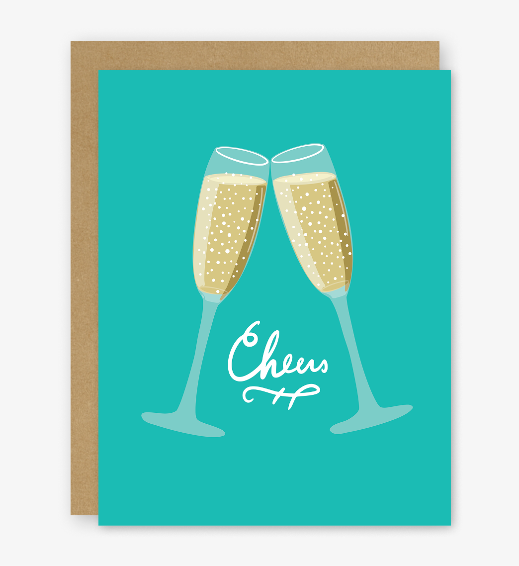 Cheers Champagne Card (New Aqua)