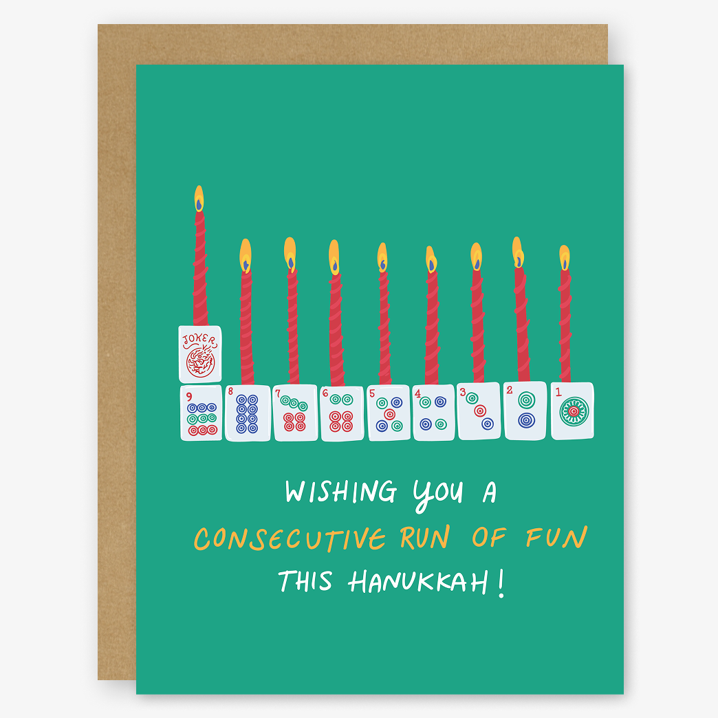 Mahjong Hanukkah Menorah - Consecutive Run Holiday Card