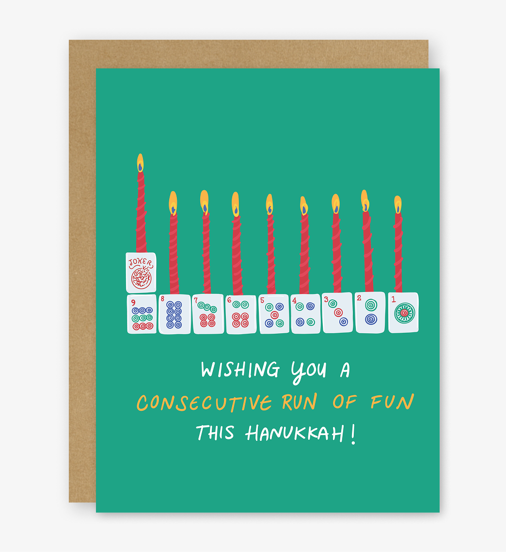 Mahjong Hanukkah Menorah - Consecutive Run Holiday Card