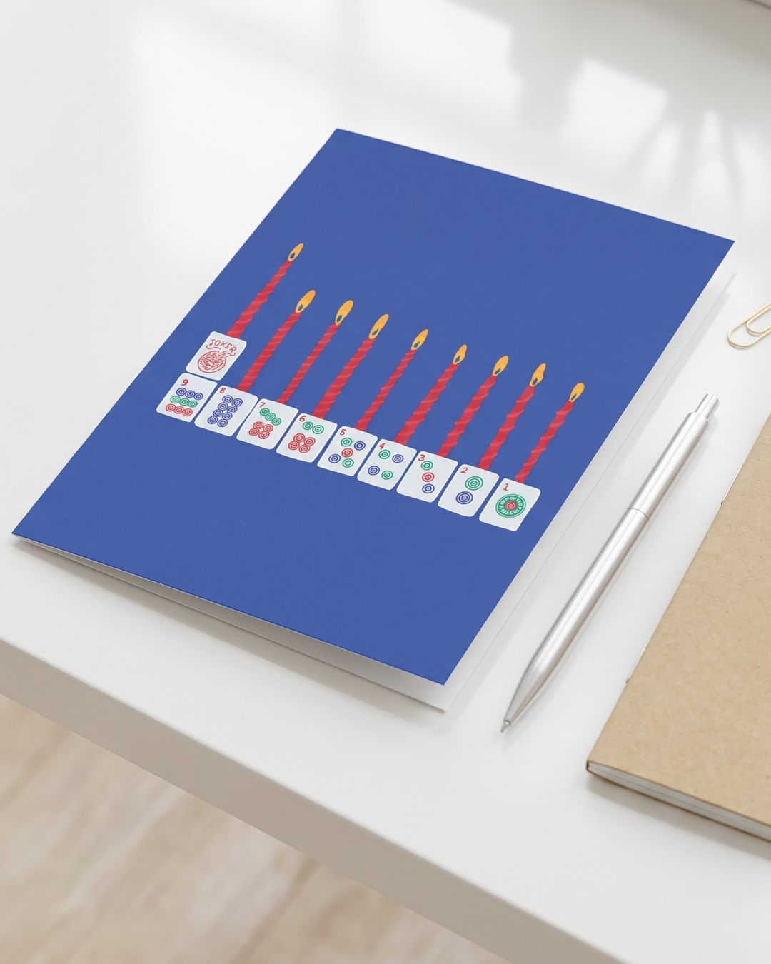 8 Days of Mahjong Menorah Hanukkah Menorah Card (vertical)