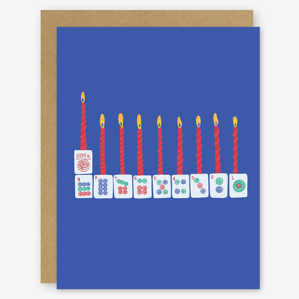 8 Days of Mahjong Menorah Hanukkah Menorah Card (vertical)