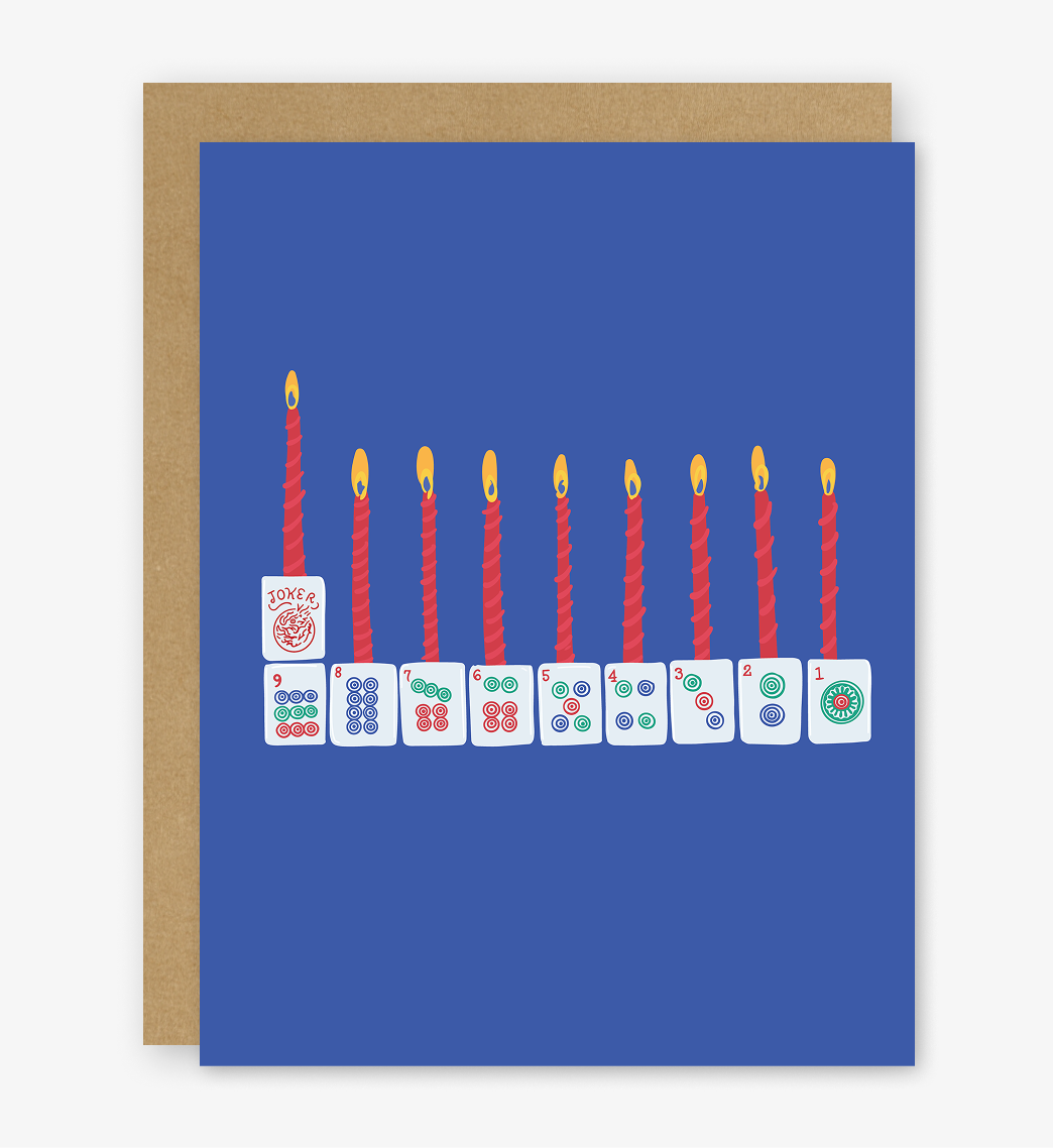 8 Days of Mahjong Menorah Hanukkah Menorah Card (vertical)