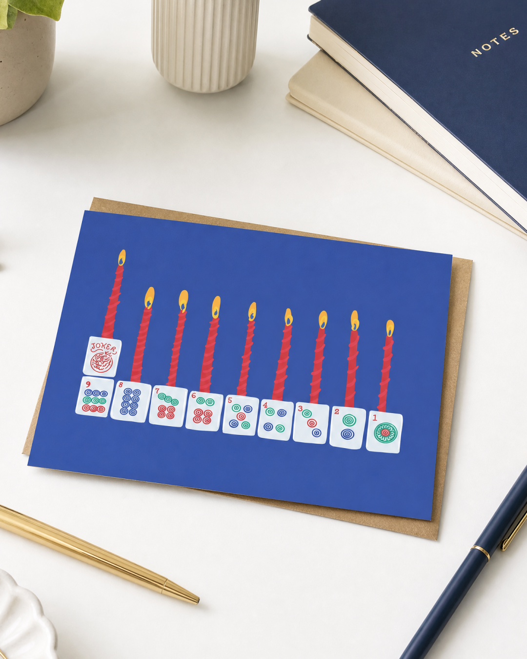8 Days of Mahjong Menorah Hanukkah Menorah Card (horizontal)