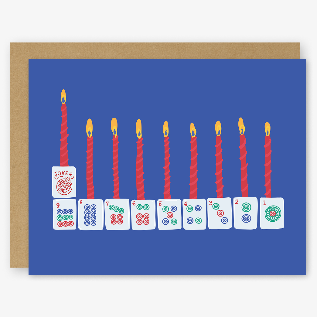 8 Days of Mahjong Menorah Hanukkah Menorah Card (horizontal)