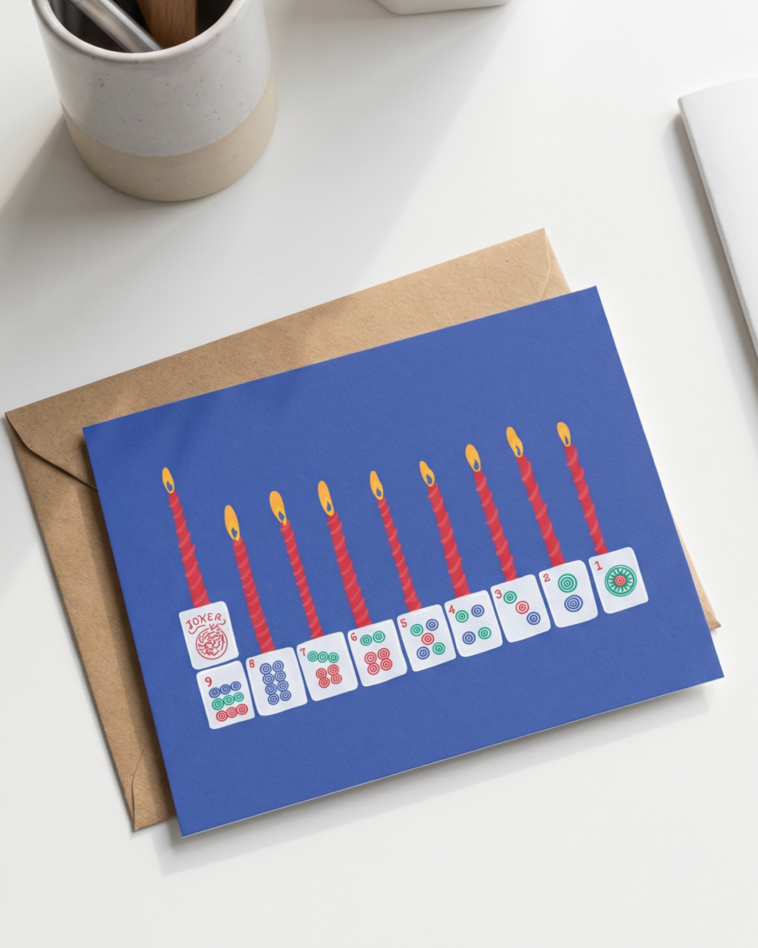 8 Days of Mahjong Menorah Hanukkah Menorah Card (horizontal)