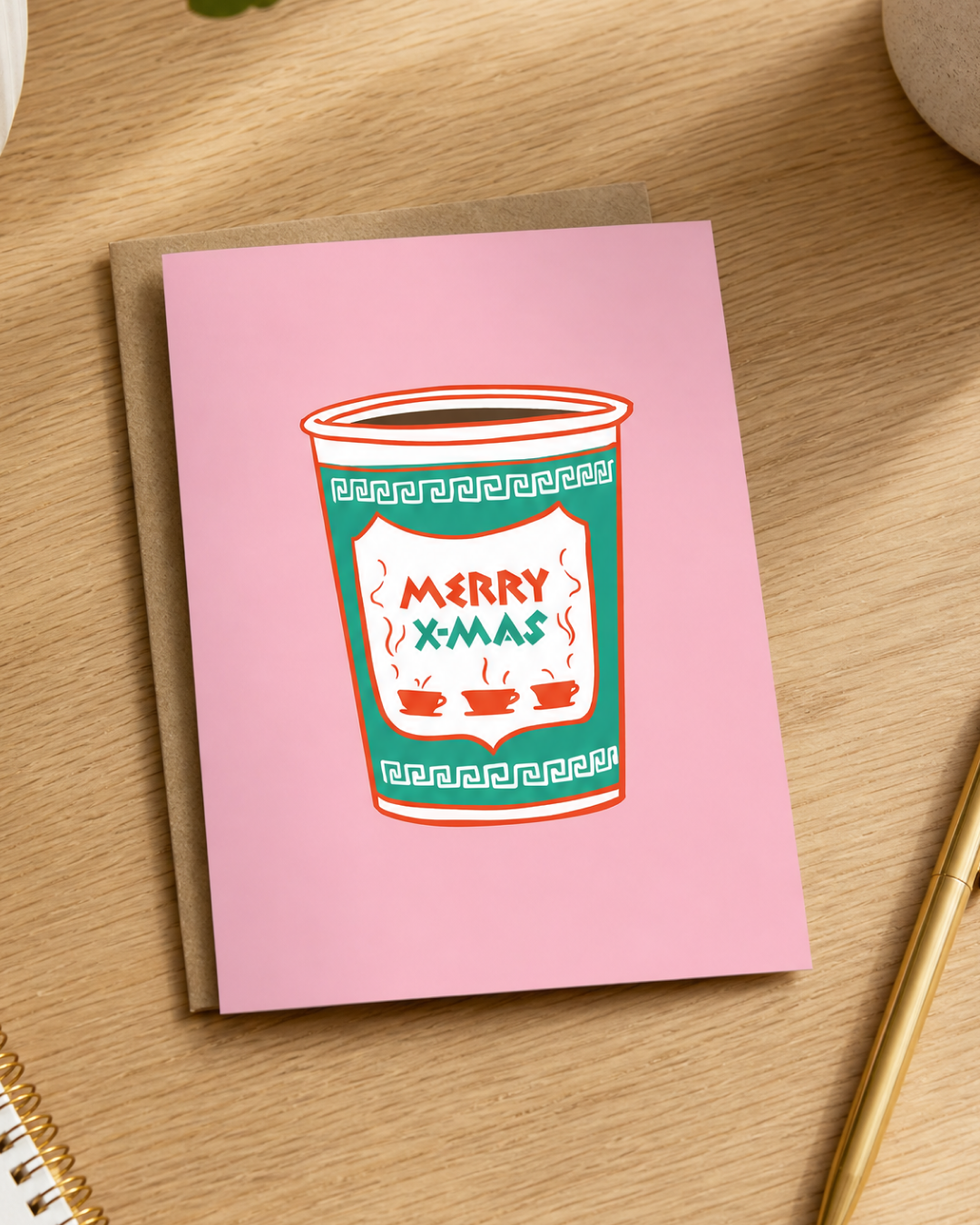 Merry Christmas Greek NYC Coffee Cup Holiday Card