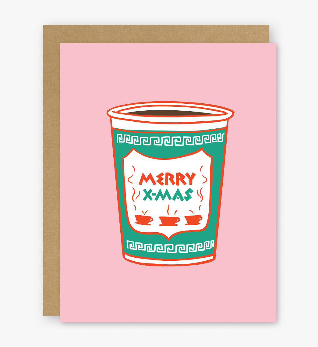 Merry Christmas Greek NYC Coffee Cup Holiday Card