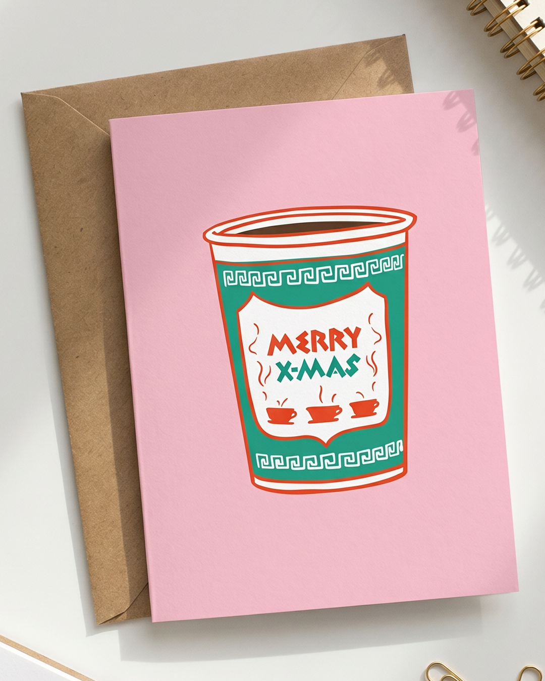 Merry Christmas Greek NYC Coffee Cup Holiday Card