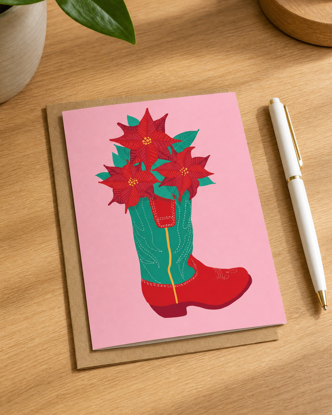 Christmas Poinsettia Boot Card