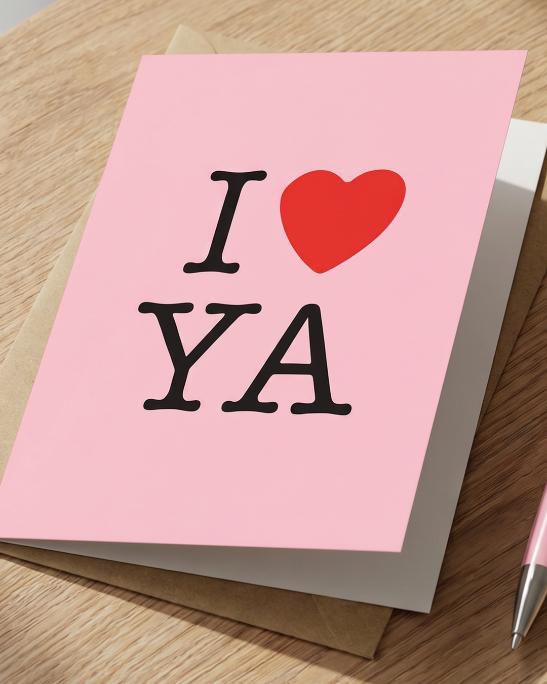 I Heart YA Valentine’s Day Card (Pink)