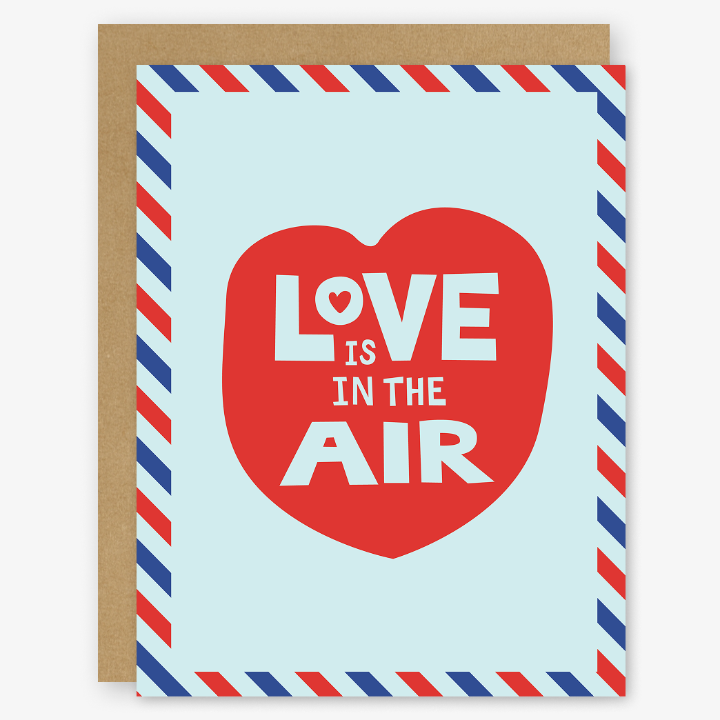 Love Is in the Air Valentine’s Day greeting card with vintage airmail design by Stacey O’Nary