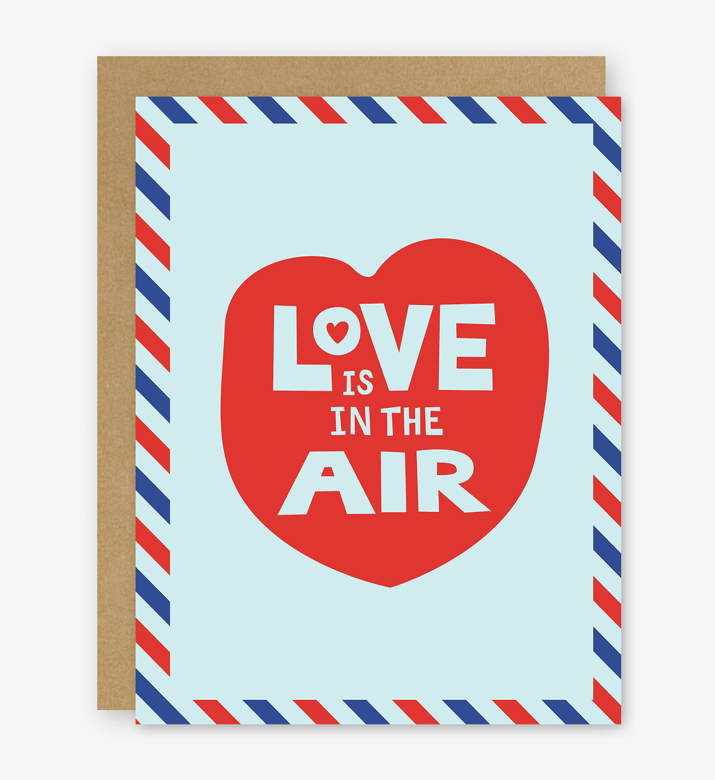 Love Is in the Air Valentine’s Day greeting card with vintage airmail design by Stacey O’Nary