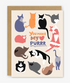 Card with colorful cat illustrations and 'You Make My Purrr' text on a beige background