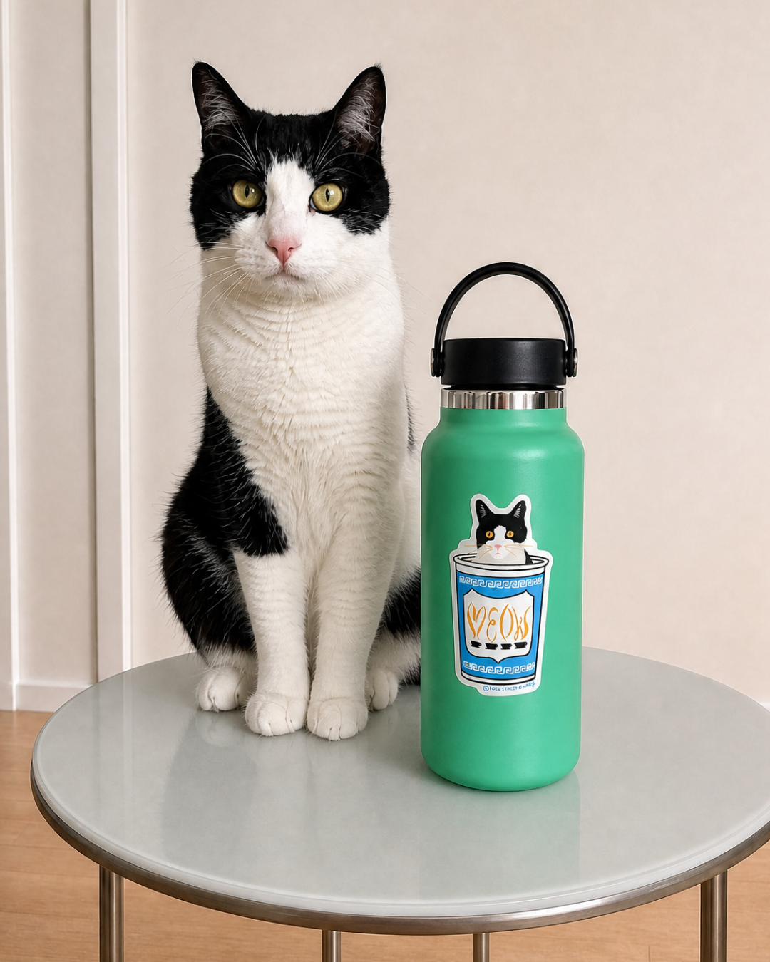 Chibi Cat in NYC Greek Meow Coffee Cup Sticker