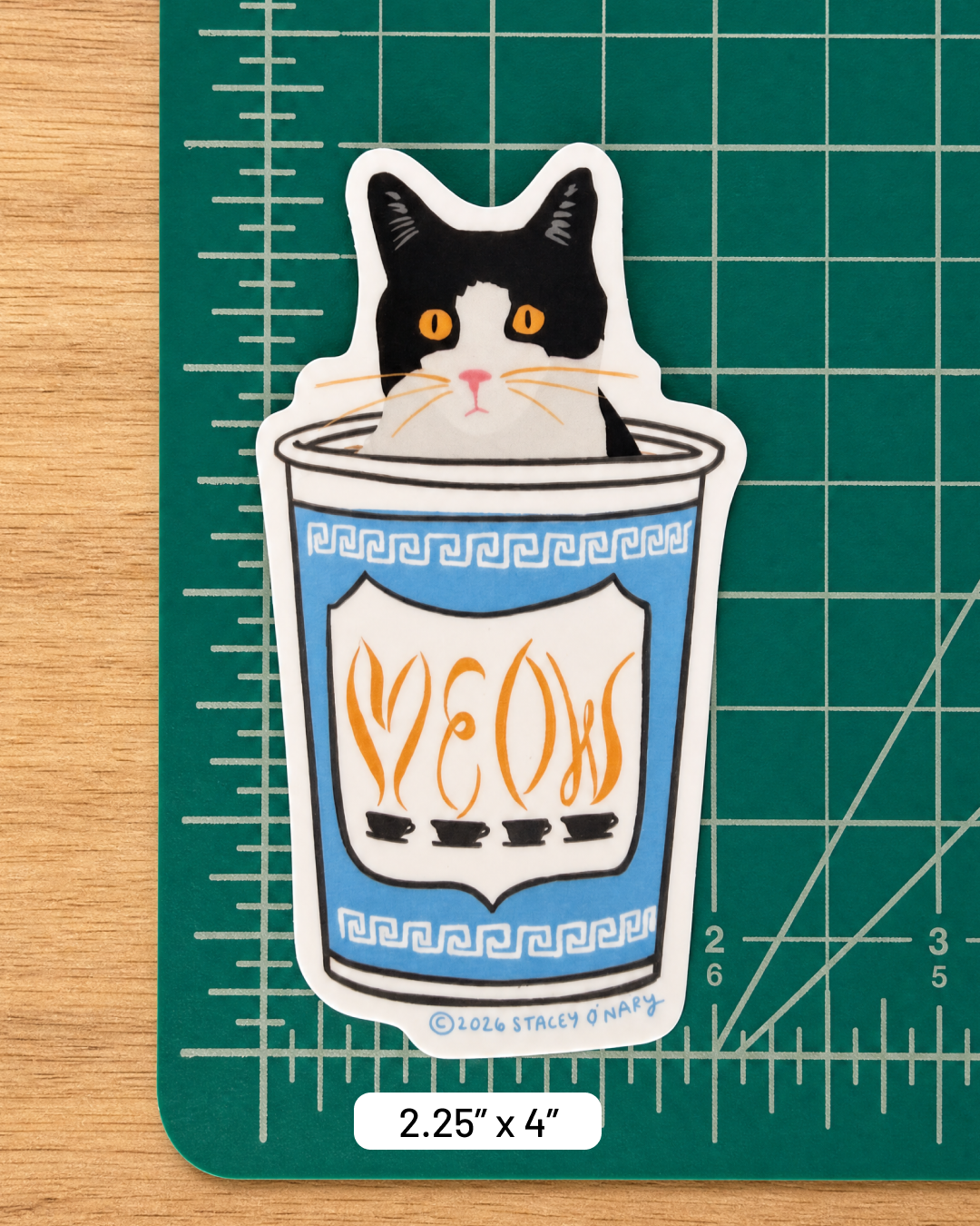 Chibi Cat in NYC Greek Meow Coffee Cup Sticker