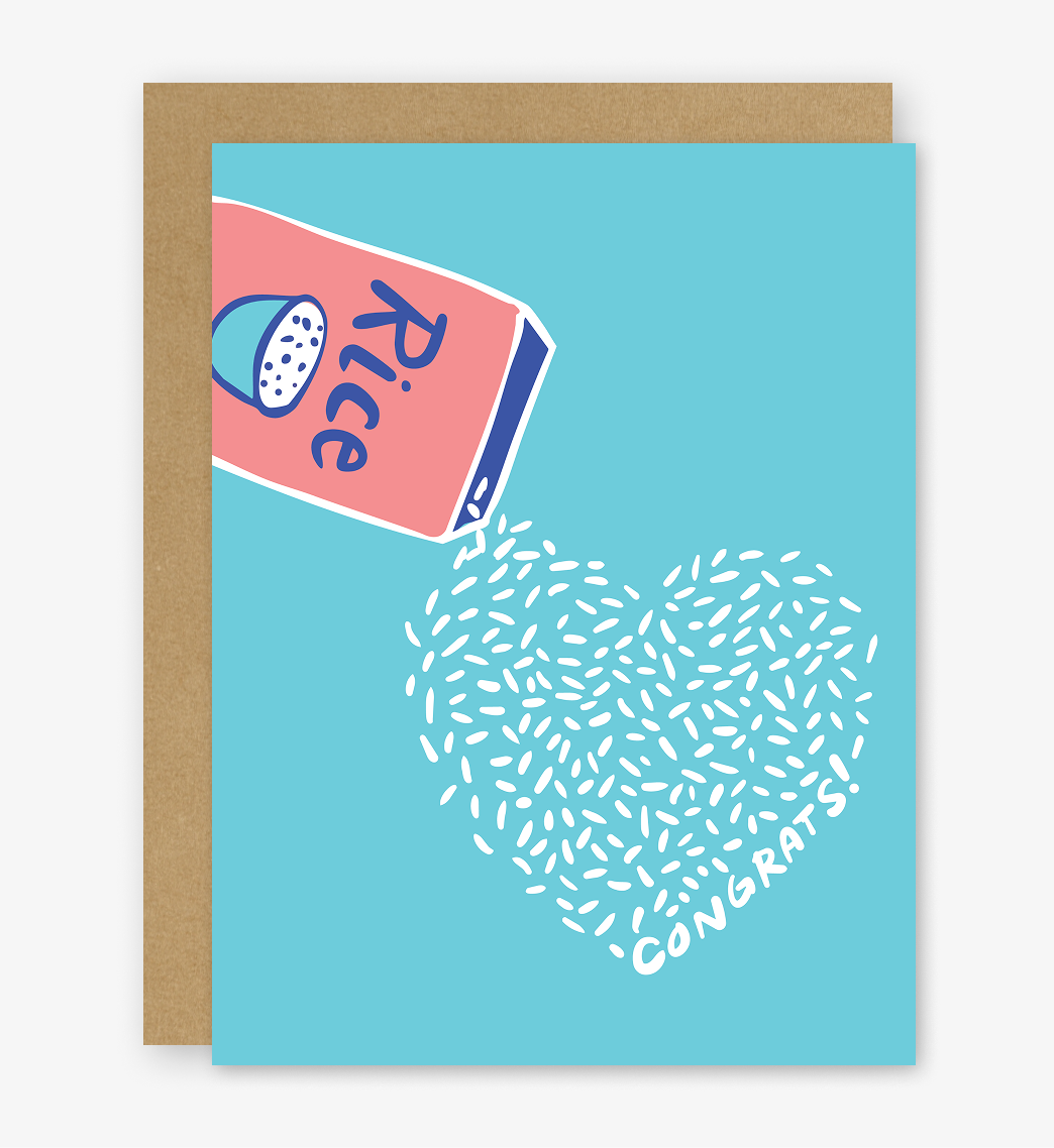 Throwing Rice Heart Congrats Wedding & Engagement Card