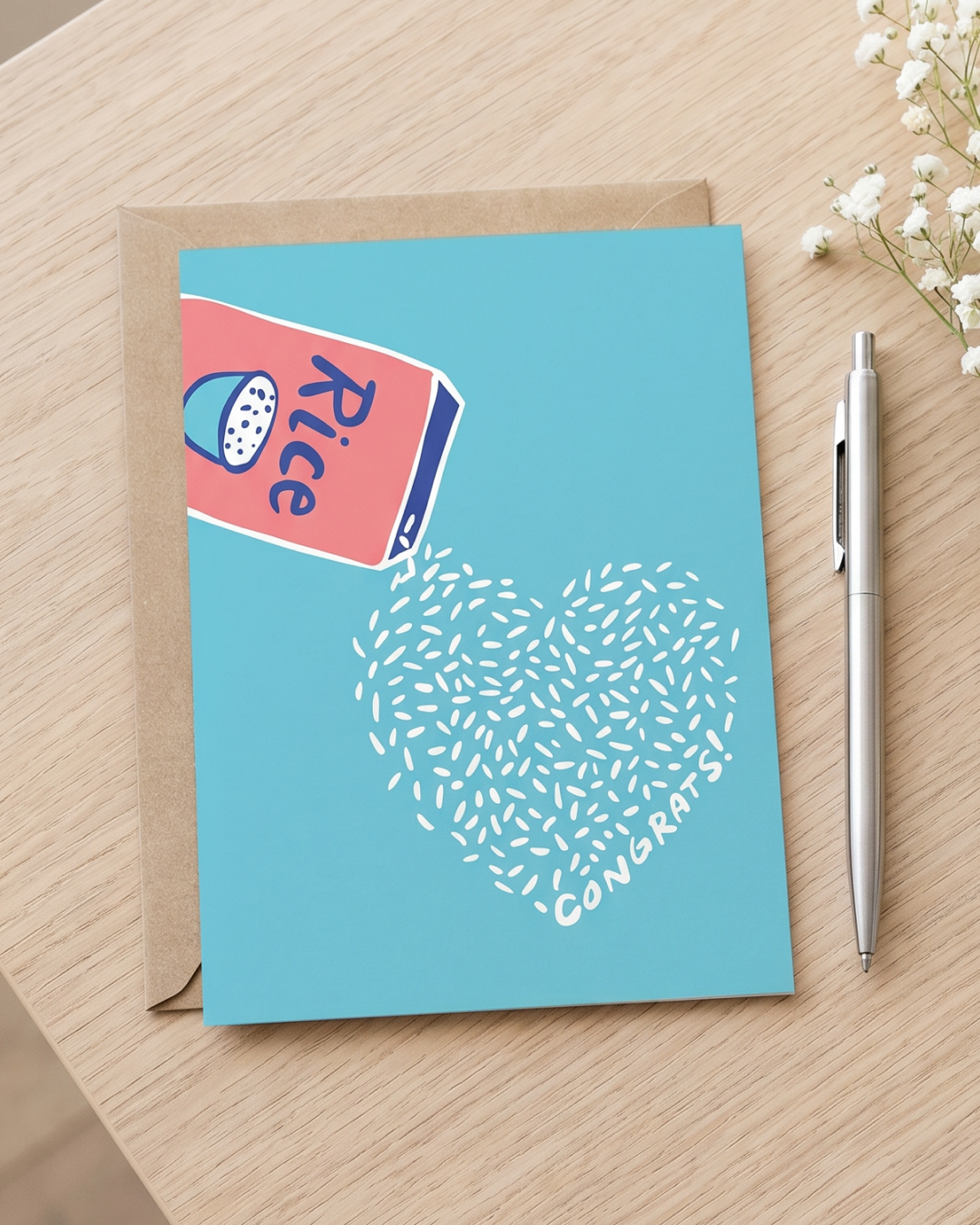 Throwing Rice Heart Congrats Wedding & Engagement Card