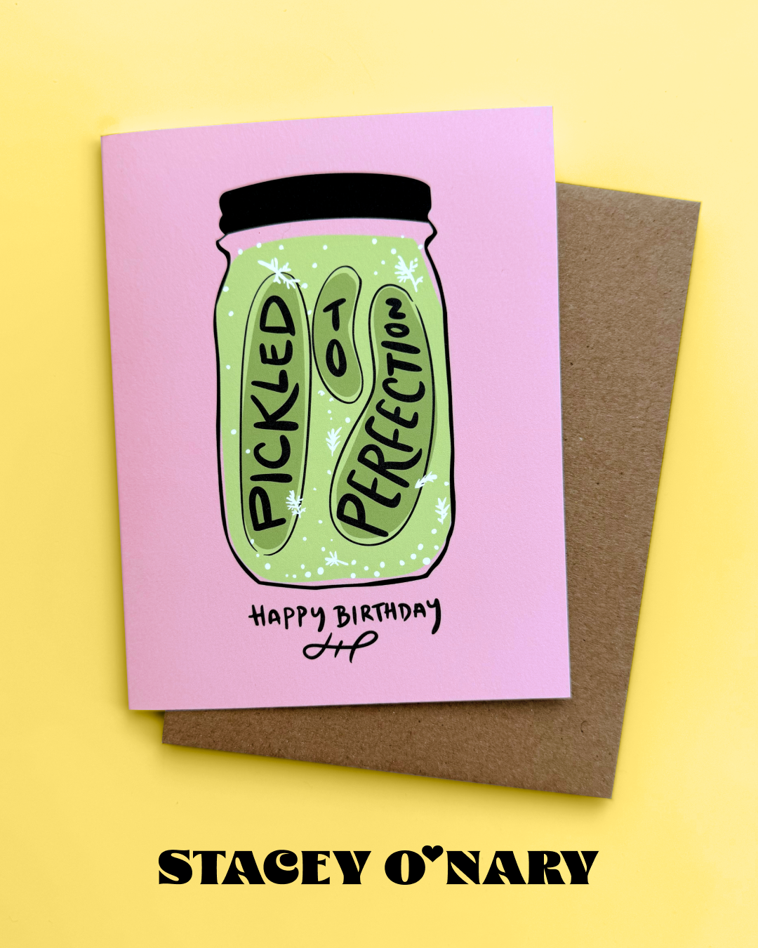 Pickle-themed birthday card design